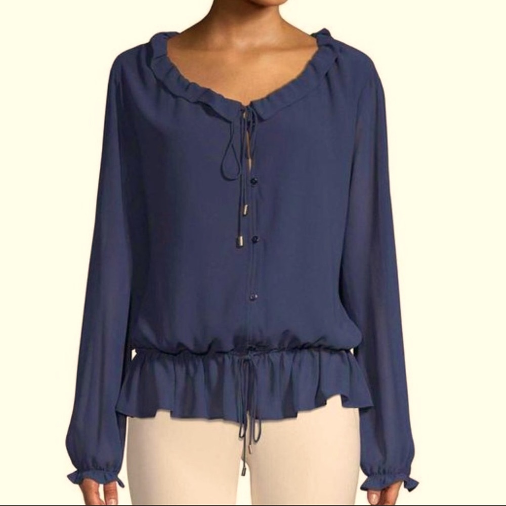 Haute Hippo navy button front Blouse size M